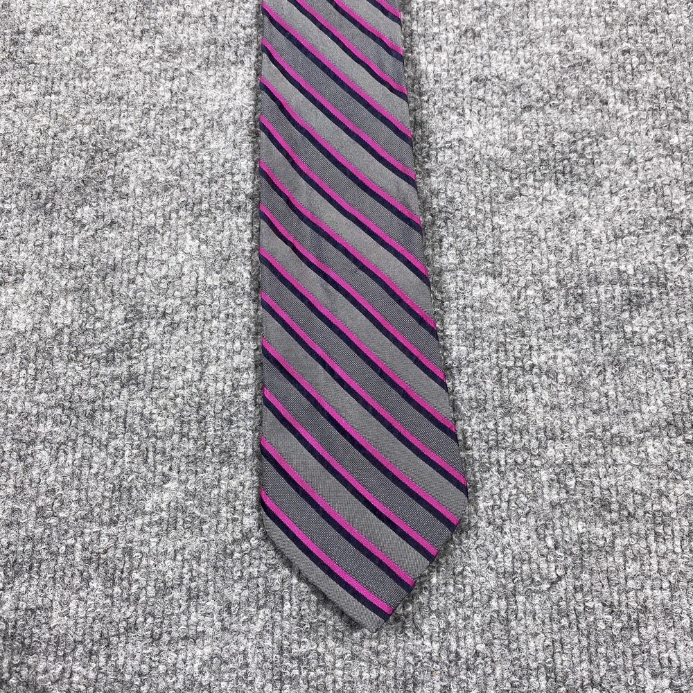 Calvin Klein Tie Mens Gray Pink Striped 100% Silk Skinny Necktie